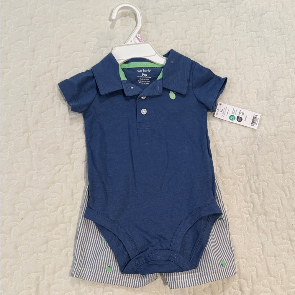Carter's Navy Polo Bodysuit with Striped Shorts